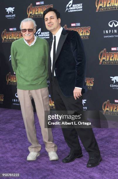 Comic Book Creator Stan Lee and Keya Morgan arrive for the Premiere Of Disney And Marvel's "Avengers: Infinity War" held on April 23, 2018 in Los...