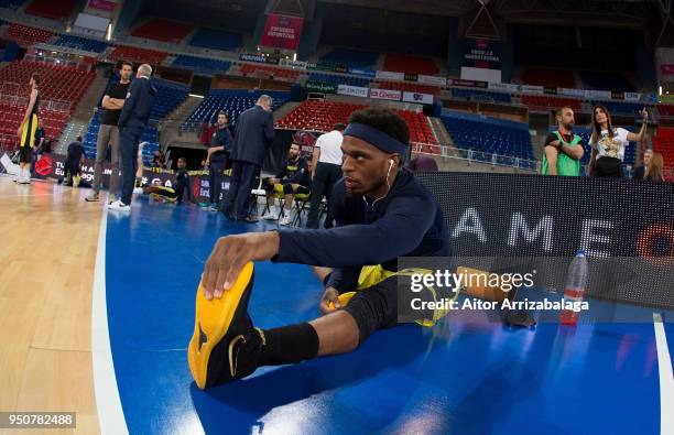 Ali Muhammed, #35 of Fenerbahce Dogus Istanbul warms up prior to the Turkish Airlines Euroleague Play Offs Game 3 between Kirolbet Baskonia Vitoria...