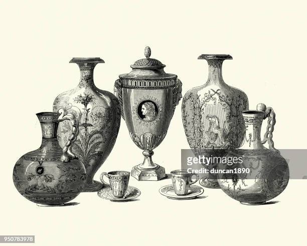 viktorianischen dekor, porcelin vasen von copeland, 1855 - teetasse stock-grafiken, -clipart, -cartoons und -symbole