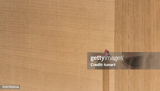 畑を耕しの航空写真 畑を耕しの航空写真