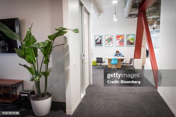An employee works inside the Mapbox Inc. Headquarters in San Francisco, California, U.S., on Monday, March 5, 2018. Mapbox is a company on the front...