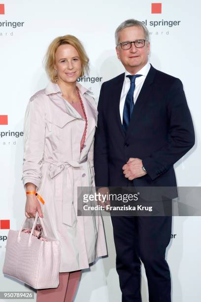 Julia Becker and Joerg Quoos attend the Axel Springer Award 2018 on April 24, 2018 in Berlin, Germany. Under the motto "An Evening for" Jeff Bezos...