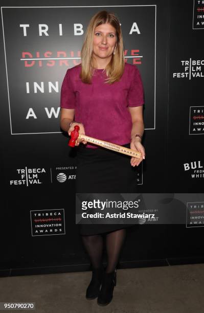 Hersey Prize recipient Executive Director, International Campaign to Abolish Nuclear Weapons Beatrice Fihn poses in an award room at Tribeca...
