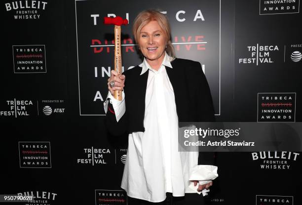 Actress, Co-founder, Hopeland, Deborra-Lee Furness poses in an award room at Tribeca Disruptive Innovation Awards - 2018 Tribeca Film Festival at...