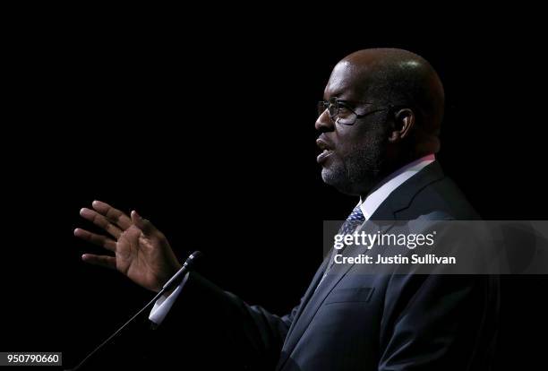 Kaiser Permanente chairman and CEO Bernard Tyson speaks during the 29th annual Conference of the Professional Businesswomen of California on April...