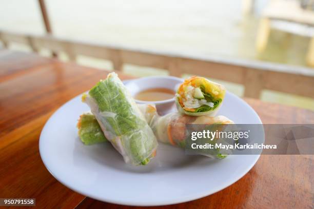 fresh spring rolls in phu quoc island, vietnam - spring roll stock pictures, royalty-free photos & images