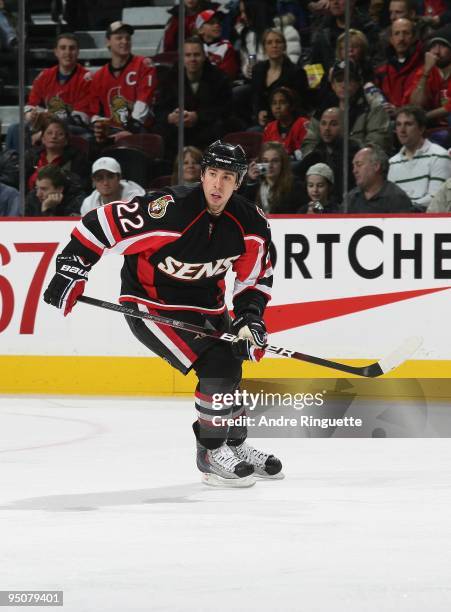 Chris Kelly of the Ottawa Senators skates against the Carolina Hurricanes at Scotiabank Place on December 12, 2009 in Ottawa, Ontario, Canada.