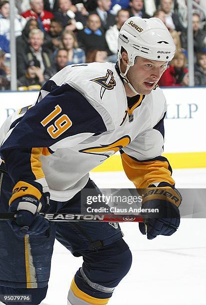 Tim Connolly of the Buffalo Sabres skates in a game against the Toronto Maple Leafs on December 21, 2009 at the Air Canada Centre in Toronto,...