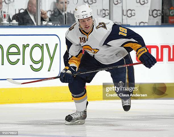 Tim Connolly of the Buffalo Sabres skates in a game against the Toronto Maple Leafs on December 21, 2009 at the Air Canada Centre in Toronto,...