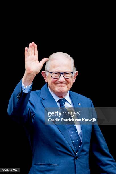 Pieter van Vollenhoven of The Netherlands arrive at the Royal Palace Amsterdam for the Gala dinner for the Corps diplomatique on April 24, 2018 in...