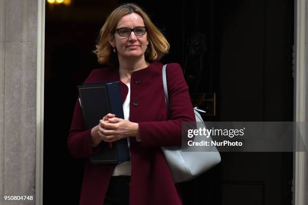 Britain's Home Secretary Amber Rudd leaves after she attended the weekly cabinet meeting at 10 Downing Street on April 24, 2018 in London, England.