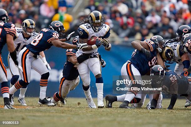 Steven Jackson of the St. Louis Rams rushes against the Chicago Bears at Soldier Field on December 6, 2009 in Chicago, Illinois. The Bears beat the...