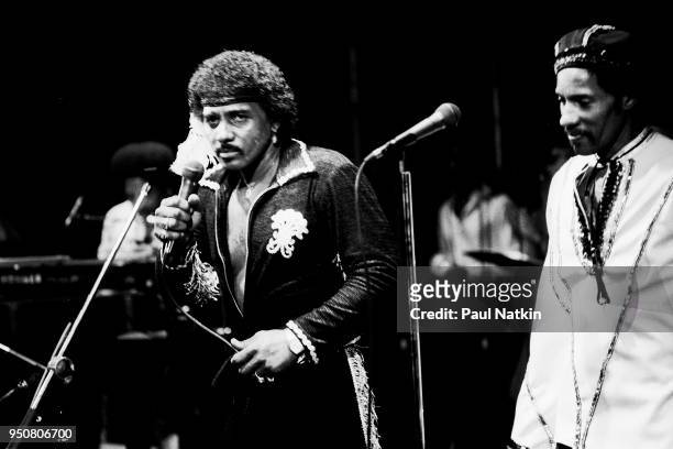 Aaron Neville, left, and Charles Neville of the Neville Brothers performs at Chicagofest in Chicago, Illinois, July 30, 1981.