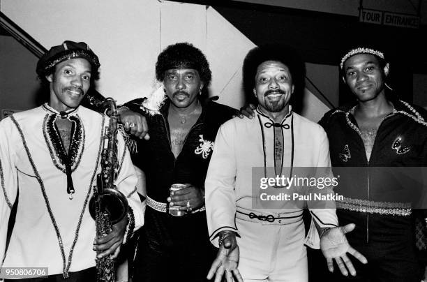 Left to right, Charles Neville, Aaron Neville, Art Neville, and Cyril Neville of the Neville Brothers pose for a portrait at Chicagofest in Chicago,...