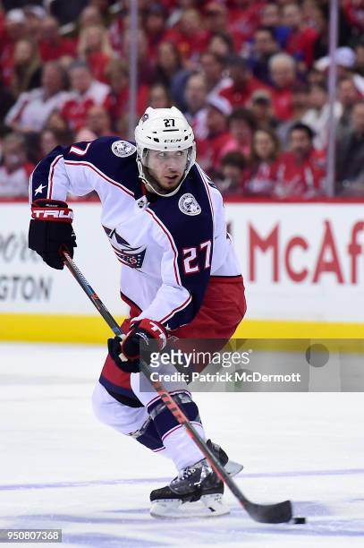 Ryan Murray of the Columbus Blue Jackets skates with the puck in the second period against the Washington Capitals in Game Five of the Eastern...