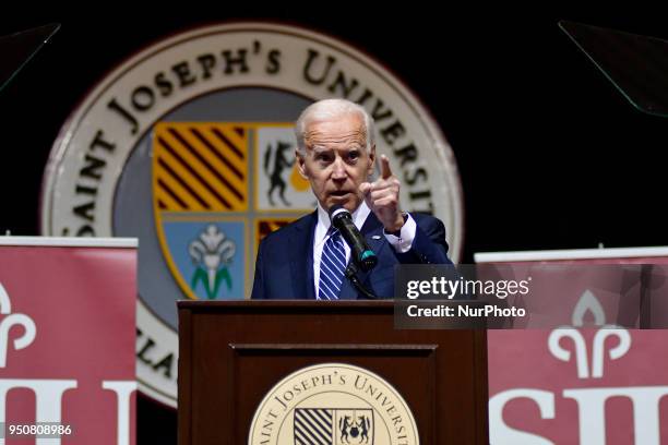 Joe Biden, 47th vice-president of the United States, delivers a speech in the Carfagno Lecture series about public service and leadership to...
