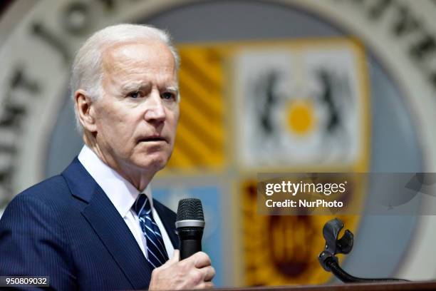 Joe Biden, 47th vice-president of the United States, delivers a speech in the Carfagno Lecture series about public service and leadership to...