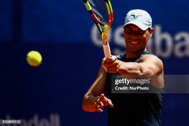 Marc Krajekian, a 10-year-old cancer survivor from North Carolina playing with his hero Rafael Nadal during the Barcelona Open Banc Sabadell 66...