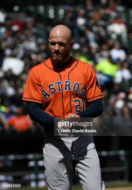 Derek Fisher of the Houston Astros plays against the Chicago White Sox on April 22, 2018 at Guaranteed Rate Field in Chicago, Illinois. The Astros...