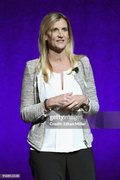 The Walt Disney Company Executive Vice President of Distribution Cathleen Taff speaks onstage during the CinemaCon 2018 Walt Disney Studios...