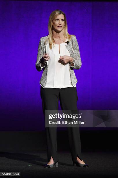 The Walt Disney Company Executive Vice President of Distribution Cathleen Taff speaks onstage during the CinemaCon 2018 Walt Disney Studios...