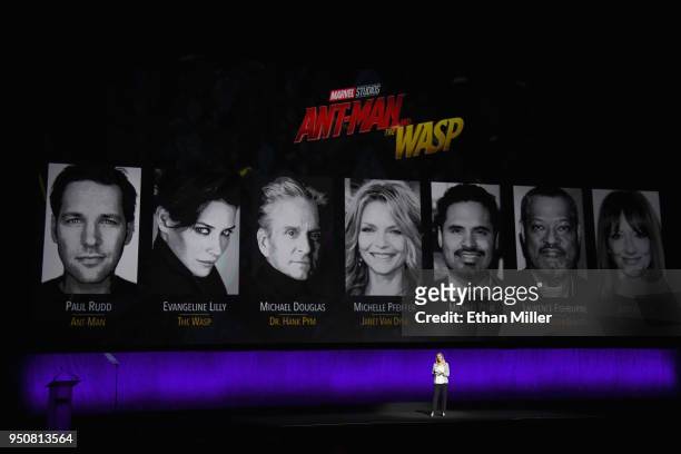 The Walt Disney Company Executive Vice President of Distribution Cathleen Taff speaks onstage during the CinemaCon 2018 Walt Disney Studios...
