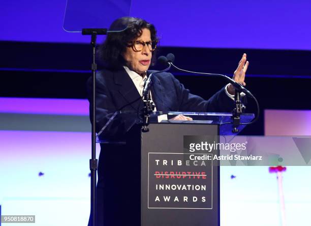 Author Fran Lebowitz speaks on stage during Tribeca Disruptive Innovation Awards - 2018 Tribeca Film Festival at Spring Studios on April 24, 2018 in...
