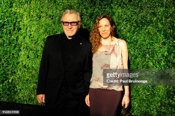 Harvey Keitel and Daphna Kastner attend CHANEL Tribeca Film Festival Artists Dinner at Balthazar on April 23, 2018 in New York City.