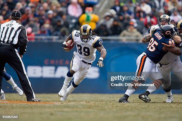 Steven Jackson of the St. Louis Rams rushes against the Chicago Bears at Soldier Field on December 6, 2009 in Chicago, Illinois. The Bears beat the...