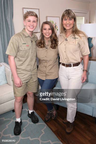 Conservationists/TV personalities Robert Irwin, Bindi Irwin and Terri Irwin visit Hallmark's "Home & Family" at Universal Studios Hollywood on April...