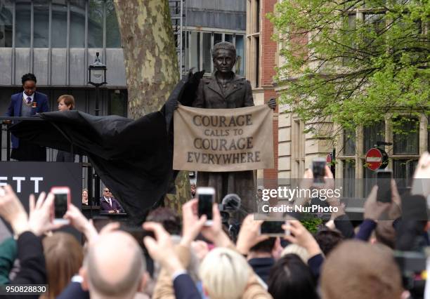 Statue in honour of the first female Suffragist Millicent Fawcett is unveiled during a ceremony in Parliament Square on April 24, 2018 in London,...