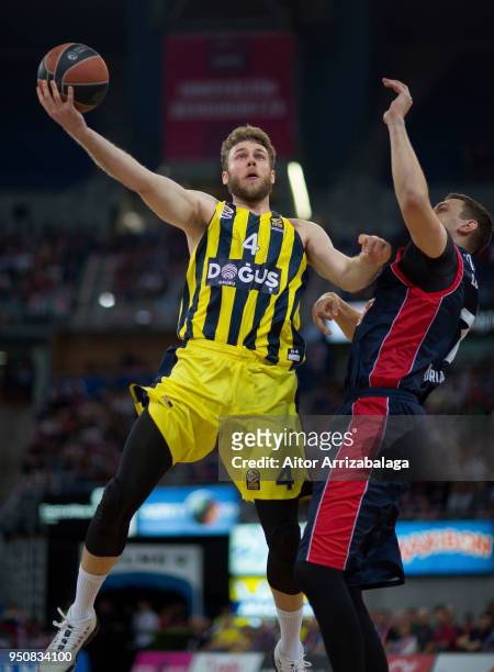 Nicolo Melli, #4 of Fenerbahce Dogus Istanbul competes with Johannes Voigtmann, #7 of Kirolbet Baskonia Vitoria Gasteiz in action during the Turkish...
