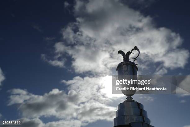 View of The Claret Jug for The Open Championship media day at Carnoustie Golf Links on April 24, 2018 in Carnoustie, Scotland. The 147th Open...