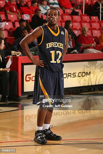 Jamie Harris of the Drexel Dragons stands on the court during the game against the Cal State Northridge Matadors on December 18, 2009 at the Matadome...