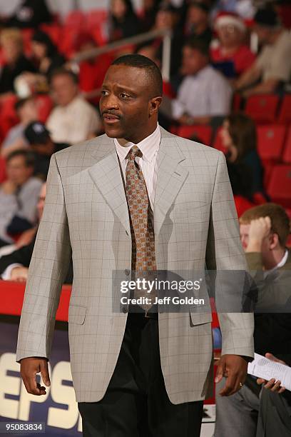 Head coach James "Bruiser" Flint of the Drexel Dragons stands on the court during the game against the Cal State Northridge Matadors on December 18,...