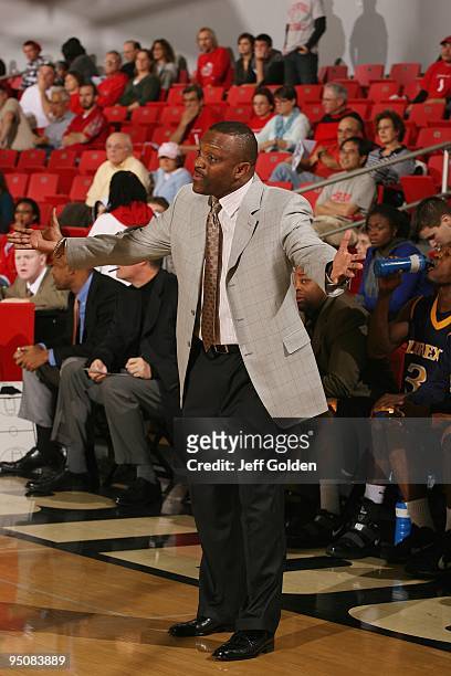 Head coach James "Bruiser" Flint of the Drexel Dragons stands on the court during the game against the Cal State Northridge Matadors on December 18,...