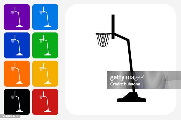 ilustrações de stock, clip art, desenhos animados e ícones de basketball hoop icon square button set - basket icon