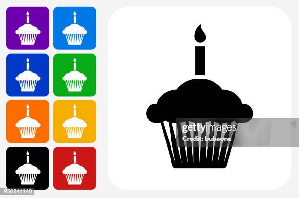 birthday cupcake icon square button set - cupcake stock illustrations