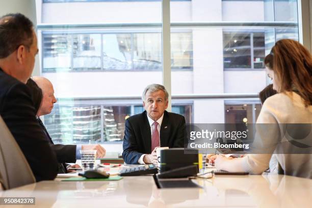 Felipe Larrain, Chile's new finance minister, center, speaks during an interview in New York, U.S., on Tuesday, April 24, 2018. Larrain said he was...
