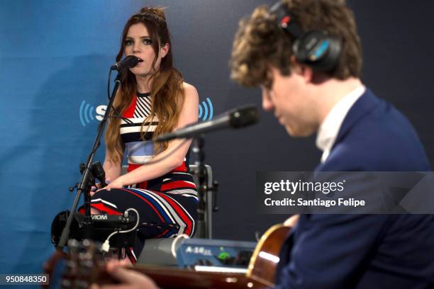 Sydney and Noah Sierota of Echosmith peforming in the studio during their visit at SiriusXM Studios on April 24, 2018 in New York City.