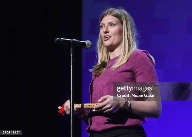 Beatrice Fihn is honored at the Tribeca Disruptive Innovation Awards and luncheon sponsored by Bulleit Frontier Whiskey, during the 2018 Tribeca Film...