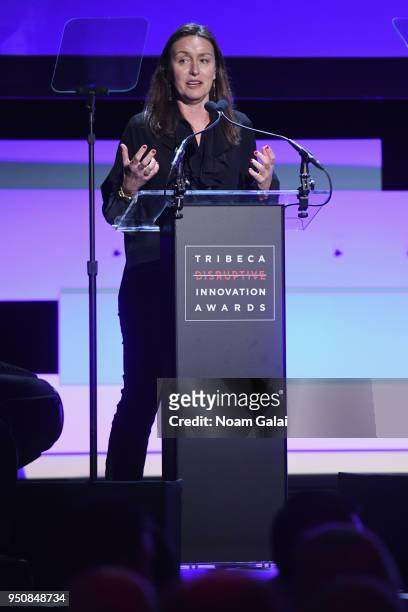 Sophie Kelly speaks onstage at the Tribeca Disruptive Innovation Awards and luncheon sponsored by Bulleit Frontier Whiskey, during the 2018 Tribeca...