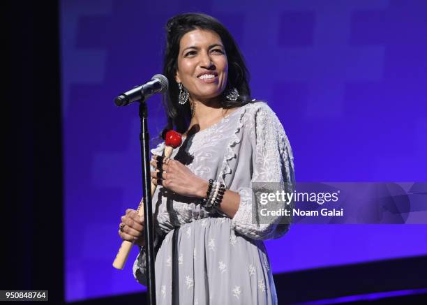 Leila Janah is honored at the Tribeca Disruptive Innovation Awards and luncheon sponsored by Bulleit Frontier Whiskey, during the 2018 Tribeca Film...