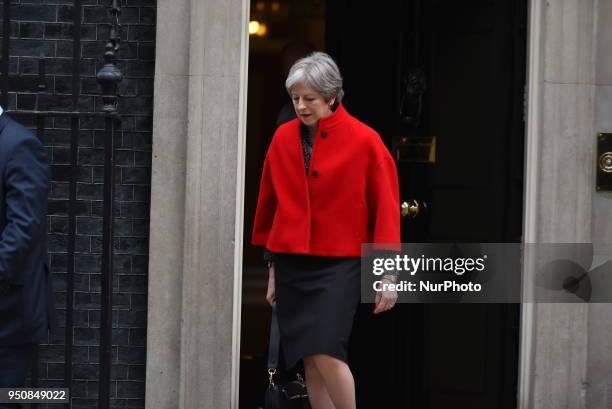 British Prime Minister Theresa May delivers a speech during the official unveiling of a statue in honour of the first female Suffragette Millicent...