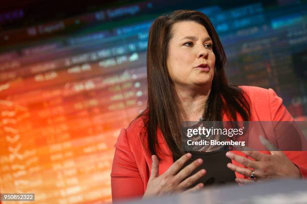 Jane Buchan, chief executive officer of Pacific Alternative Asset Management Co., speaks during a Bloomberg Television interview in New York, U.S.,...