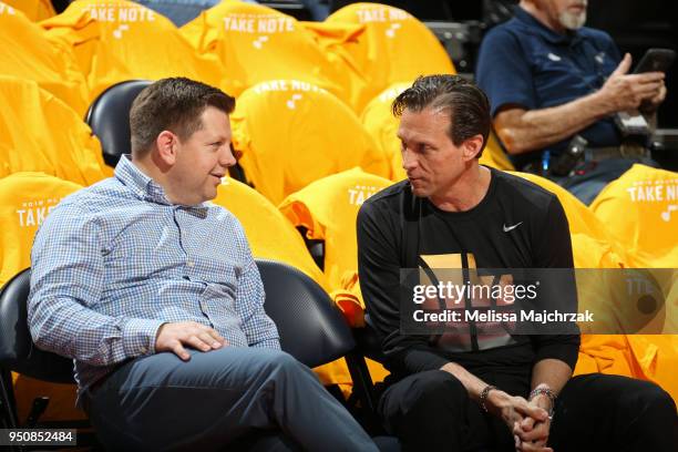 Head Coach Quin Snyder of the Utah Jazz looks on prior to Game Three of Round One of the 2018 NBA Playoffs Oklahoma City Thunder on April 21, 2018 at...