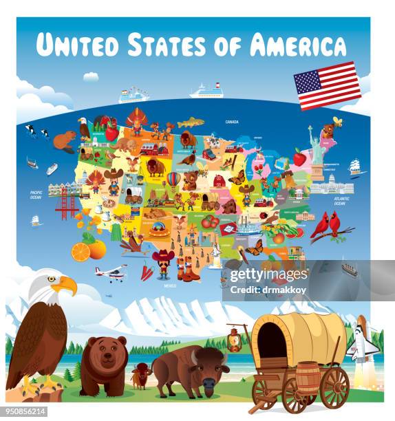 usa map poster - wyoming v iowa stock illustrations