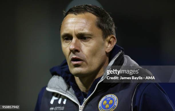 Paul Hurst the head coach / manager of Shrewsbury Town during the Sky Bet League One match between Shrewsbury Town and Peterborough United at New...