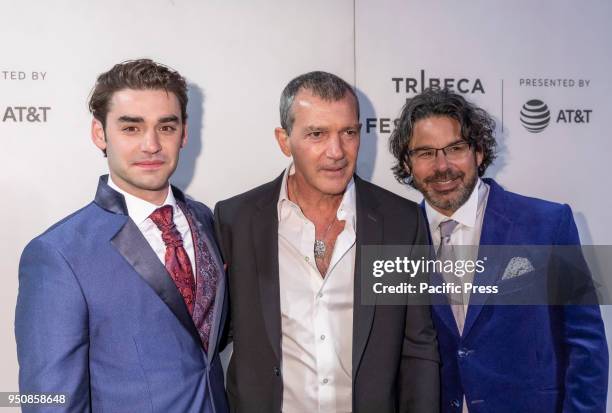 Alex Rich, Antonio Banderas, Ken Biller attend screening of Genius: Picasso' during the 2018 Tribeca Film Festival at BMCC Tribeca PAC, Manhattan.