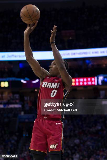 Josh Richardson of the Miami Heat shoots the ball against the Philadelphia 76ers during Game Two of the first round of the 2018 NBA Playoff at Wells...